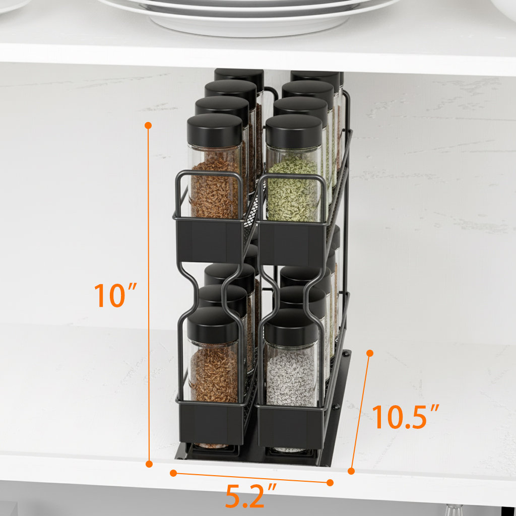 2-Tier Pull Out Spice Rack Organizer for Cabinet, Heavy Duty Slide Out Seasoning Organizer with Labels, 2 Drawers